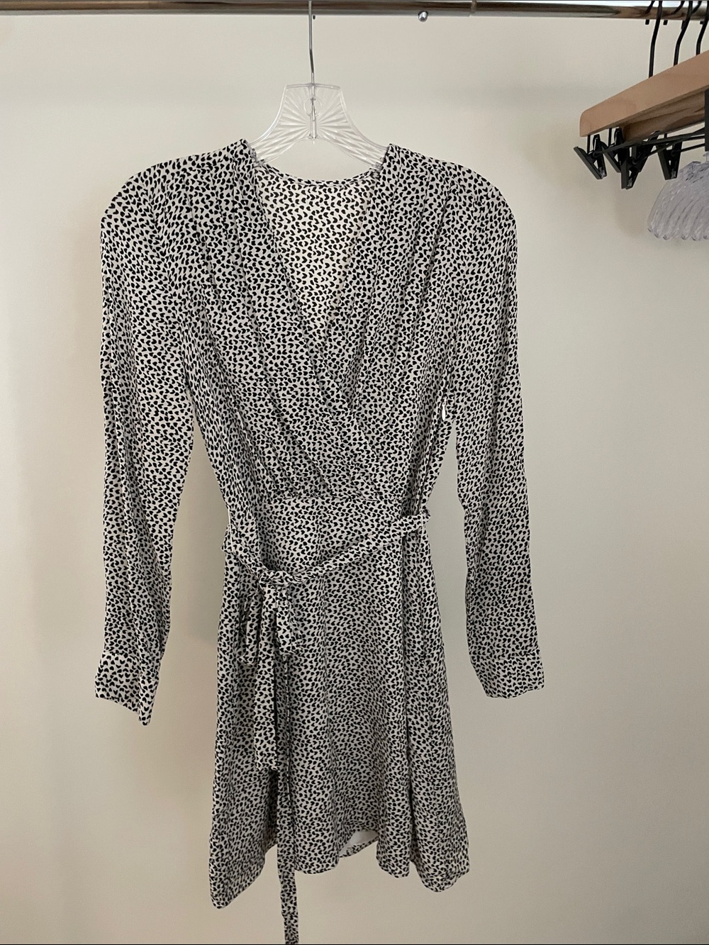 Black and White Mini Heart Print Wrap Dress